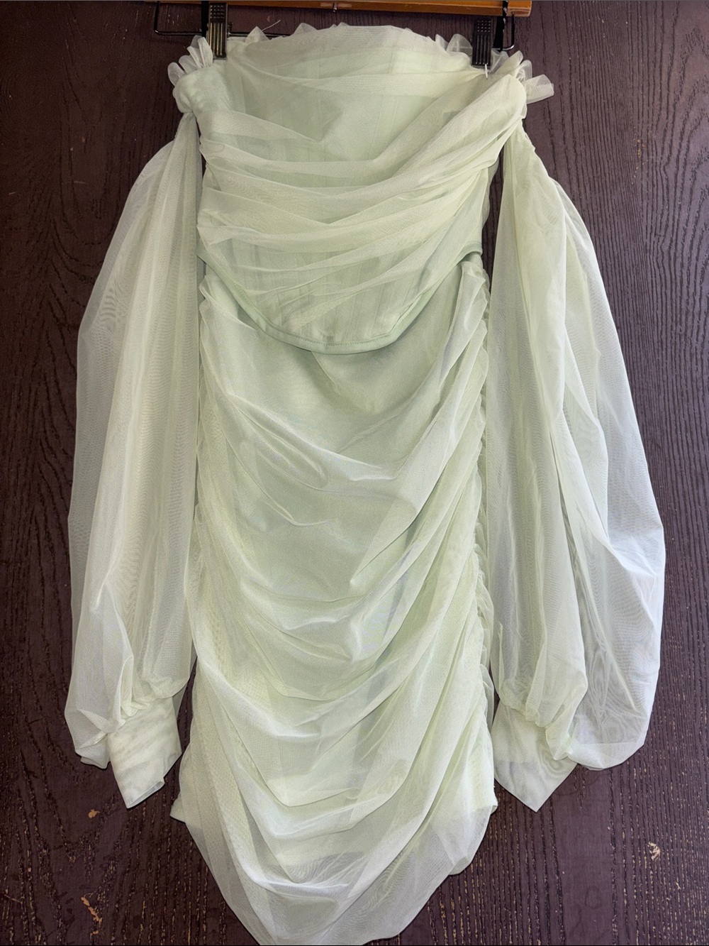 Missguided Mint Green Sheer Ruched Off-Shoulder Top